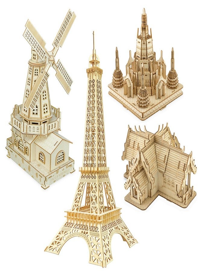 Bitopbi 3D Wooden Puzzles Laser Engraving DIY Safe Assembly Constructor Kit Toy for Teens and Adults, World Famous Buildings Mechanical 3-D Models for Self-Assembly (C2 Dutch Windmill) - Image 5